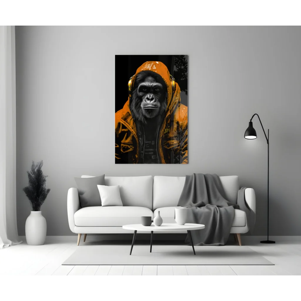 Gorilla with Gold Headphones Canvas Wall Art | Modern Wall Art Decor | vintageantiquesgifts.com