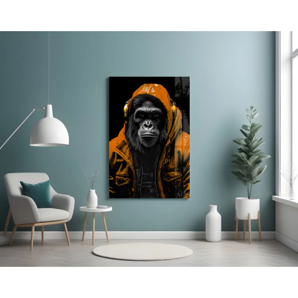 Gorilla with Gold Headphones Canvas Wall Art | Contemporary Home Wall Art | vintageantiquesgifts.com
