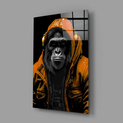 Gorilla with Gold Headphones Canvas Wall Art | Glass Wall Art Print | vintageantiquesgifts.com