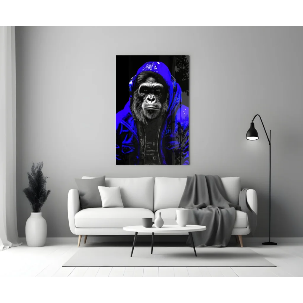 Cool gorilla with headphones wall art canvas print