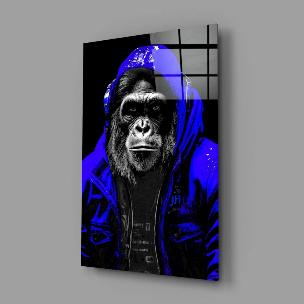 Cool gorilla with headphones wall art canvas print on gray wall