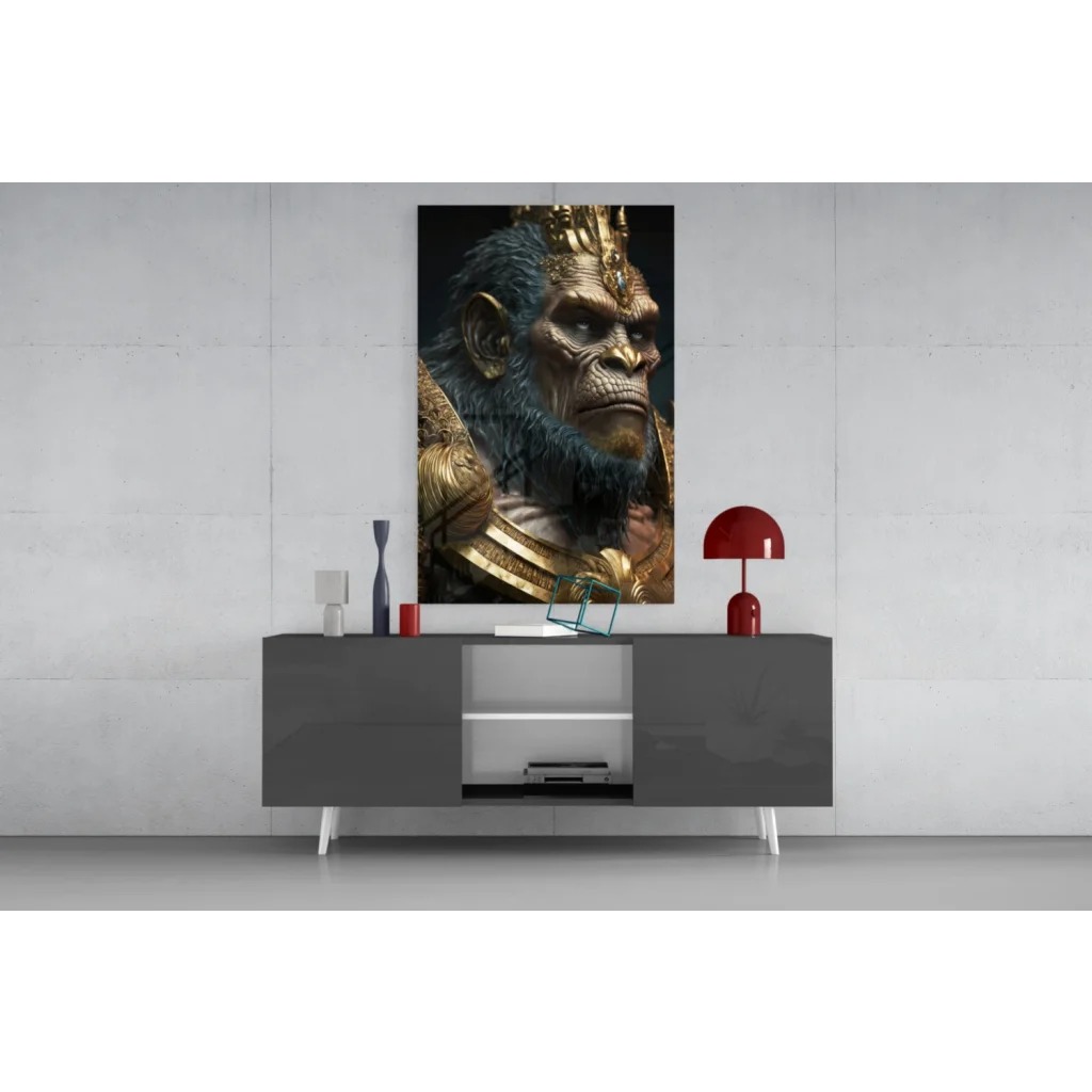 Majestic golden ape king on glass wall art canvas print