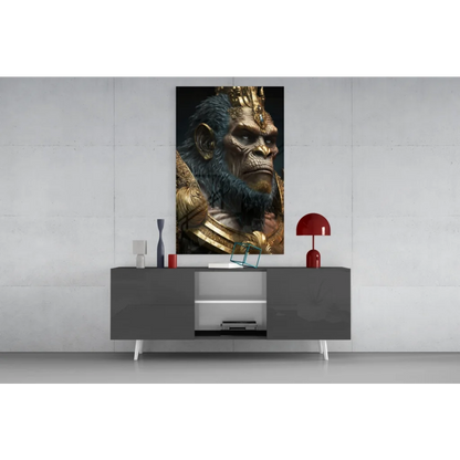 Majestic golden ape king on glass wall art canvas print