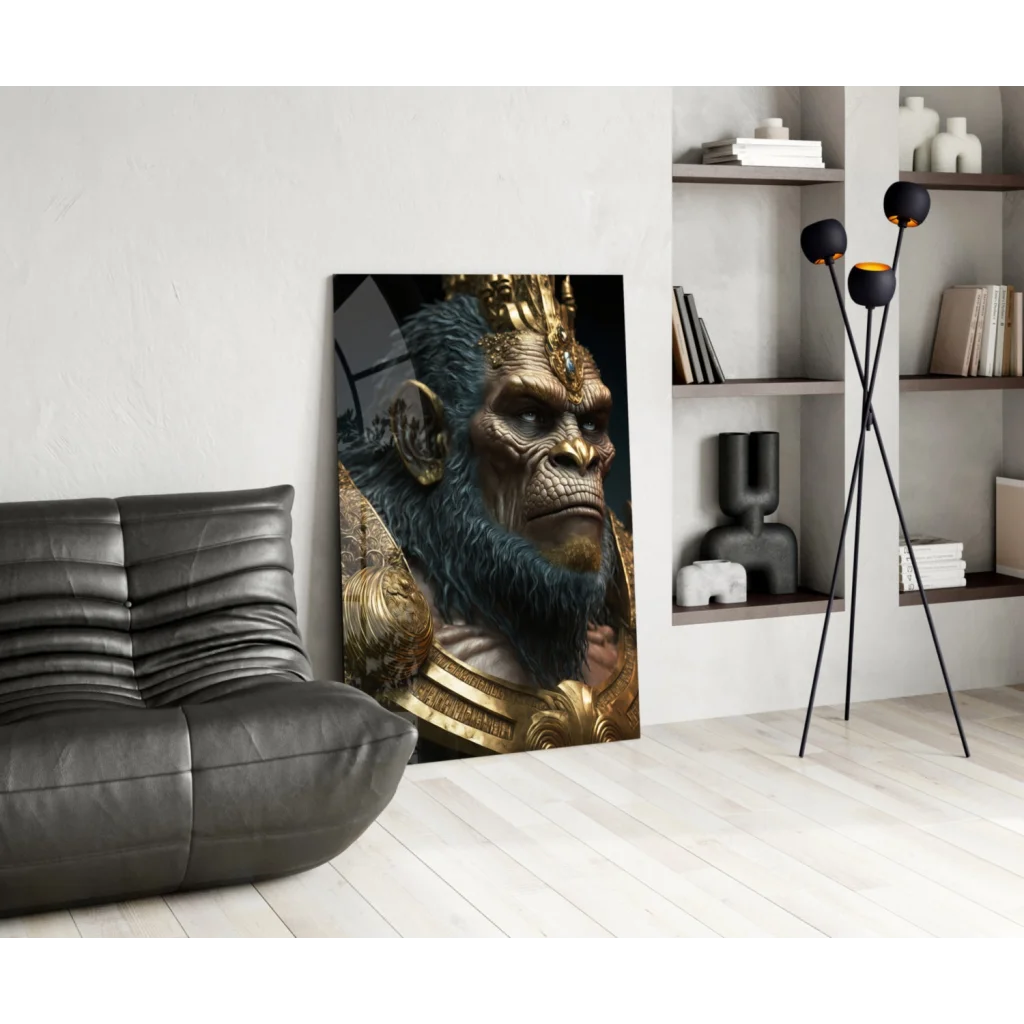 Majestic golden ape king glass wall art canvas print