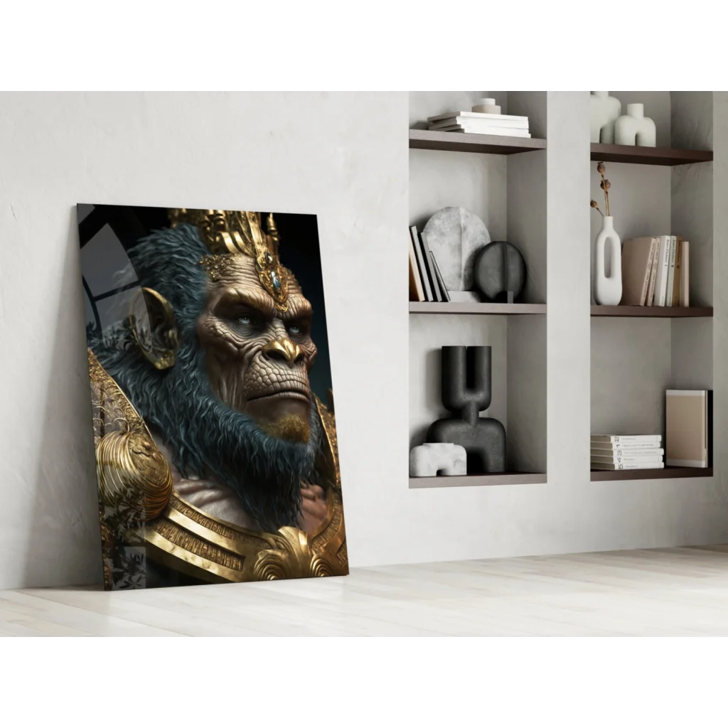 Majestic golden ape king in glass wall art canvas print