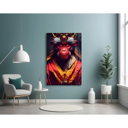 Regal Monkey King Glass Wall Art in Gold and Red | Contemporary Home Wall Art | vintageantiquesgifts.com