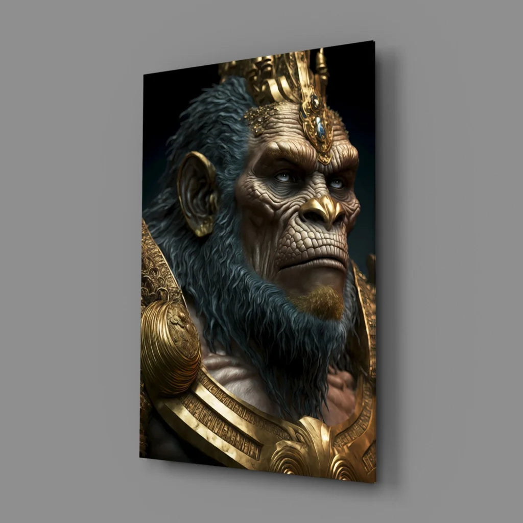 Majestic golden ape king glass wall art portrait