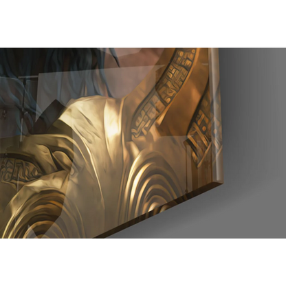 Majestic golden ape king glass wall art with engraved armor plate