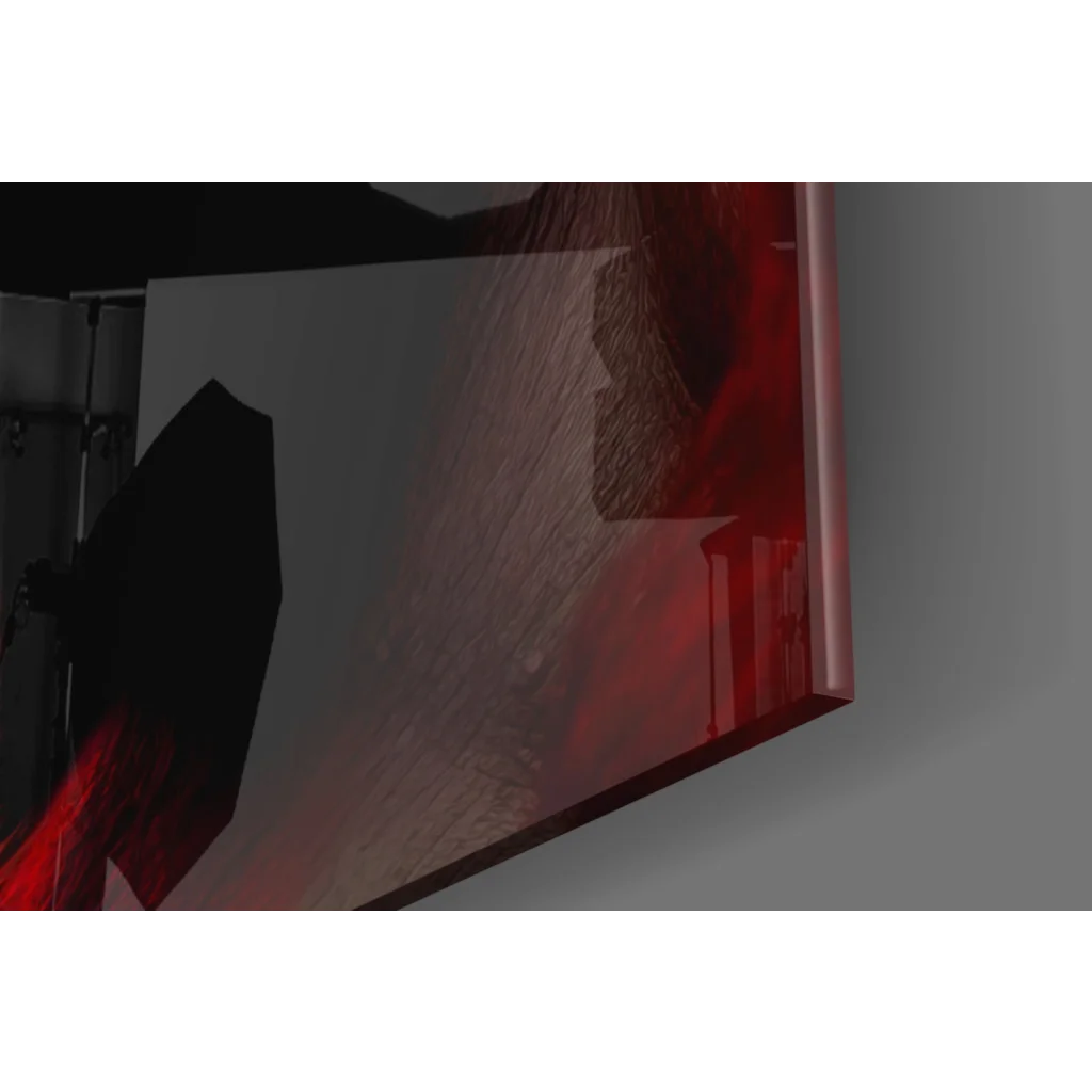 Sleek bold red glass wall art panel with reflective texture