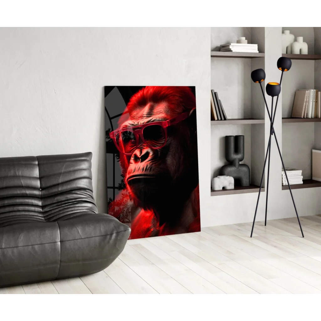 Bold red gorilla glass wall art with sunglasses canvas print