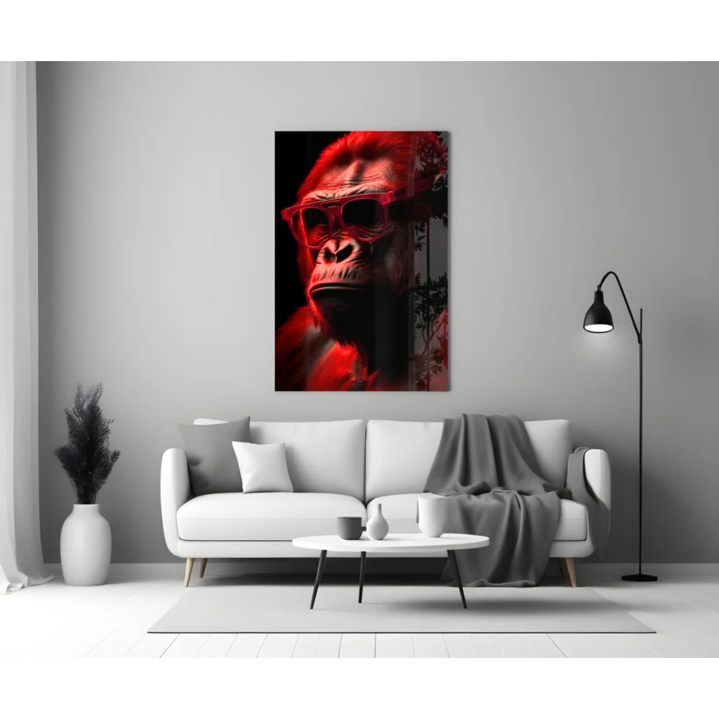 Bold Red Gorilla Glass Wall Art with Sunglasses Canvas Print | Modern Wall Art Decor | vintageantiquesgifts.com