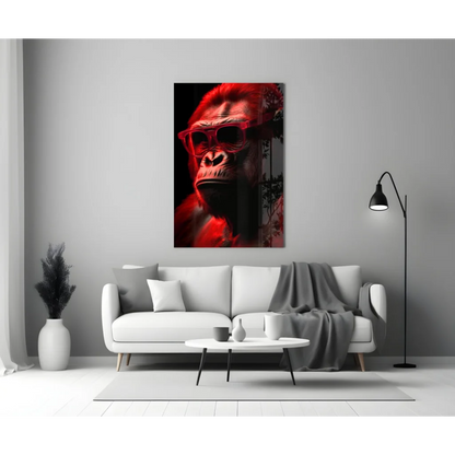 Bold Red Gorilla Glass Wall Art with Sunglasses Canvas Print | Modern Wall Art Decor | vintageantiquesgifts.com