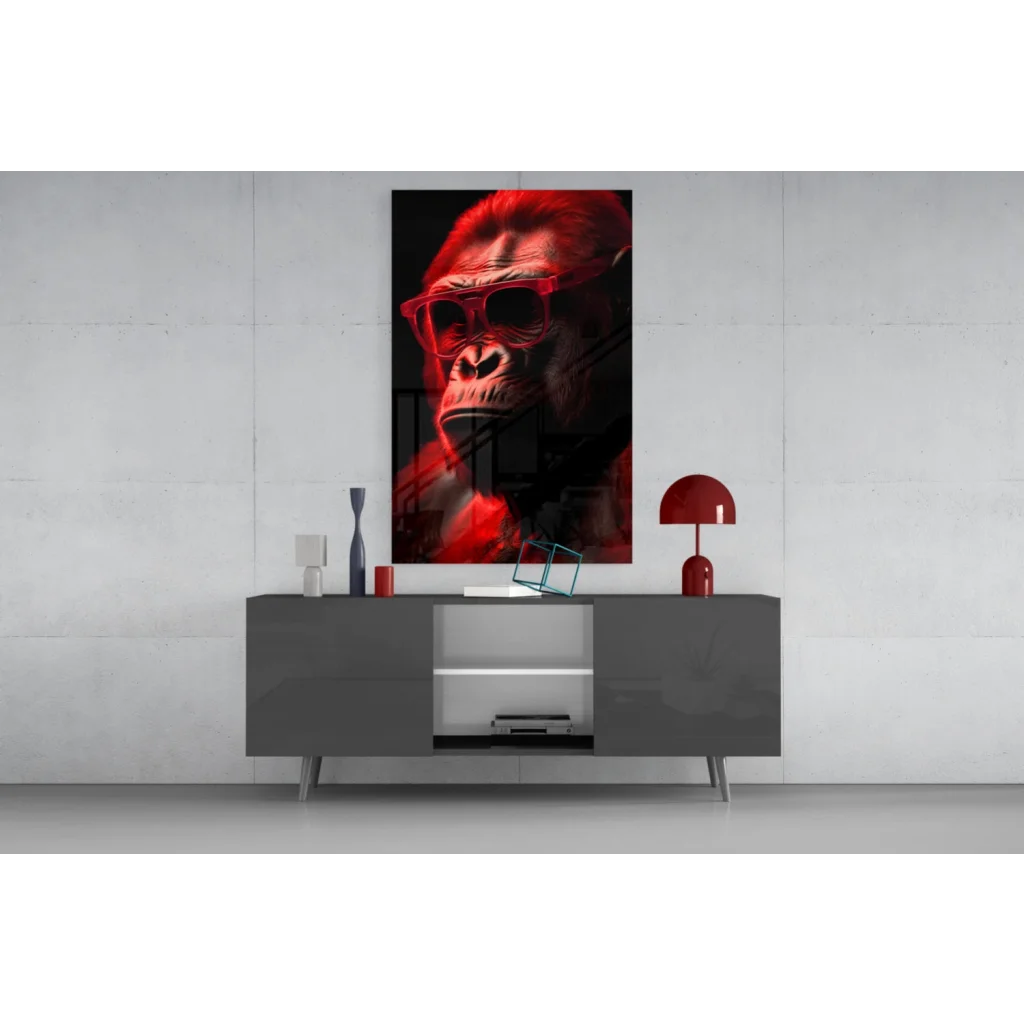Bold red gorilla glass wall art canvas with sunglasses