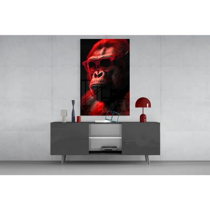 Bold red gorilla glass wall art canvas with sunglasses