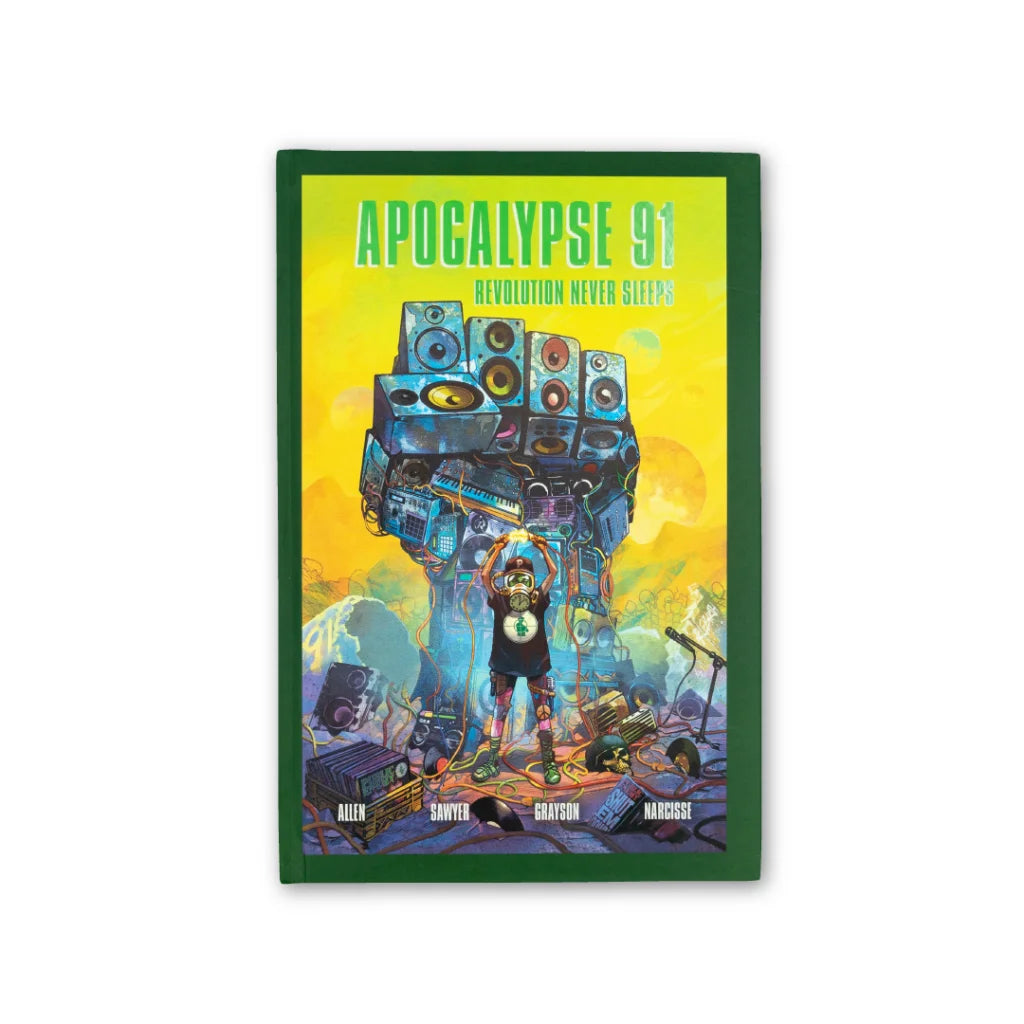 Apocalypse 30th Anniversary Graphic Novel cover by Evan Narcisse with green yellow robot design
