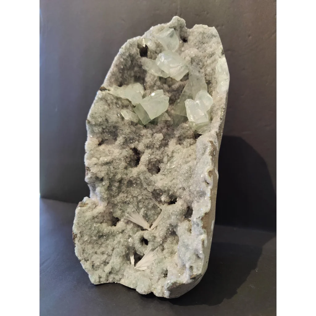 Apophyllite cabinet specimen 2450g pale green quartz in gray matrix