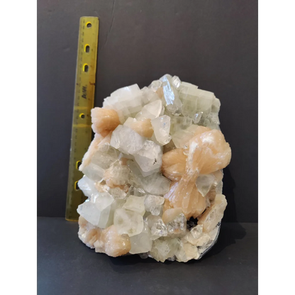 Apophyllite cabinet specimen 3555g translucent peach white crystals