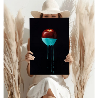 Glossy red apple with turquoise drip on Insigne Aluminum Prints