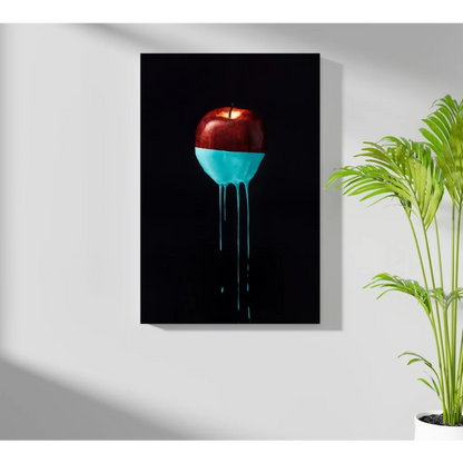 Red apple with turquoise drip on insigne aluminum prints