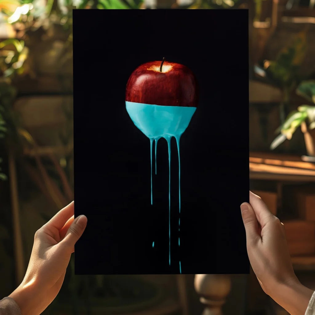 Striking red apple in turquoise drip on Insigne Aluminum Prints