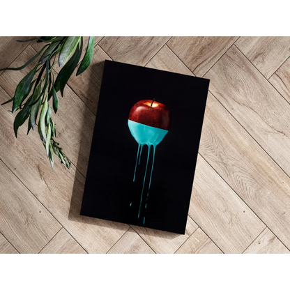 Red apple with turquoise drip on insigne aluminum print
