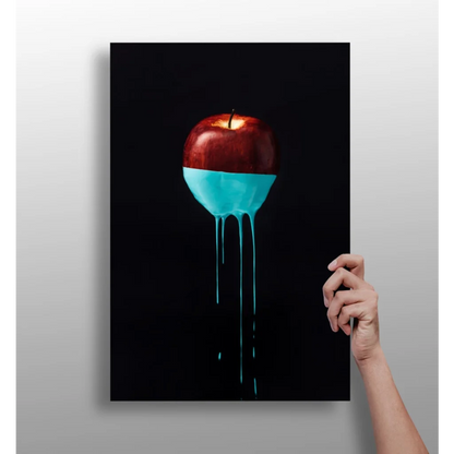 Glossy red apple with turquoise drip on Insigne Aluminum Prints