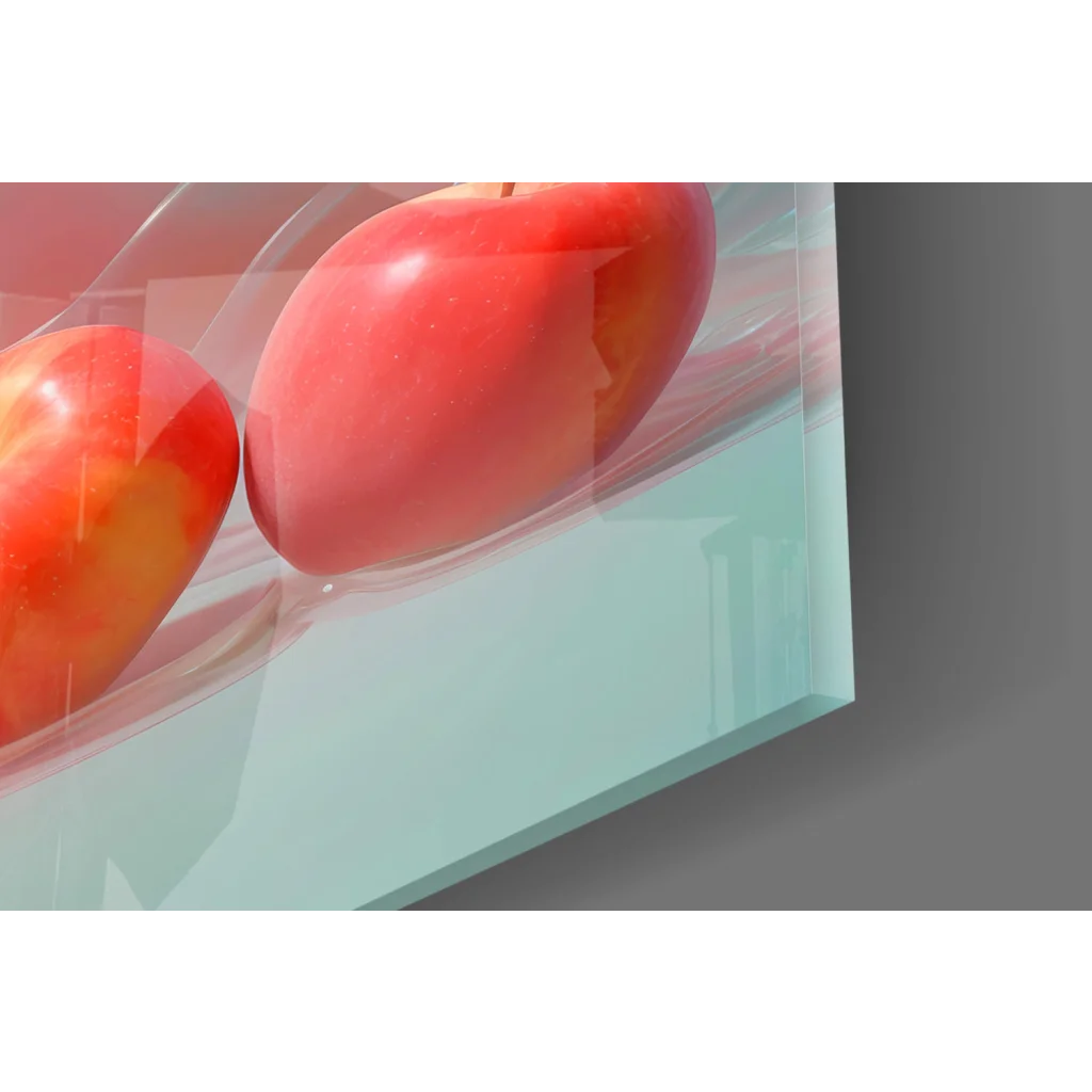 Vibrant red apple in glossy glass wall art frame