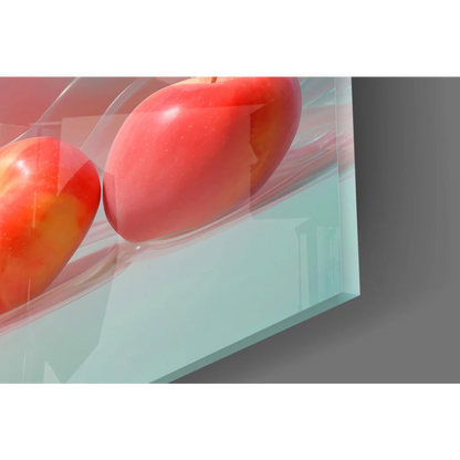 Vibrant red apple in glossy glass wall art frame