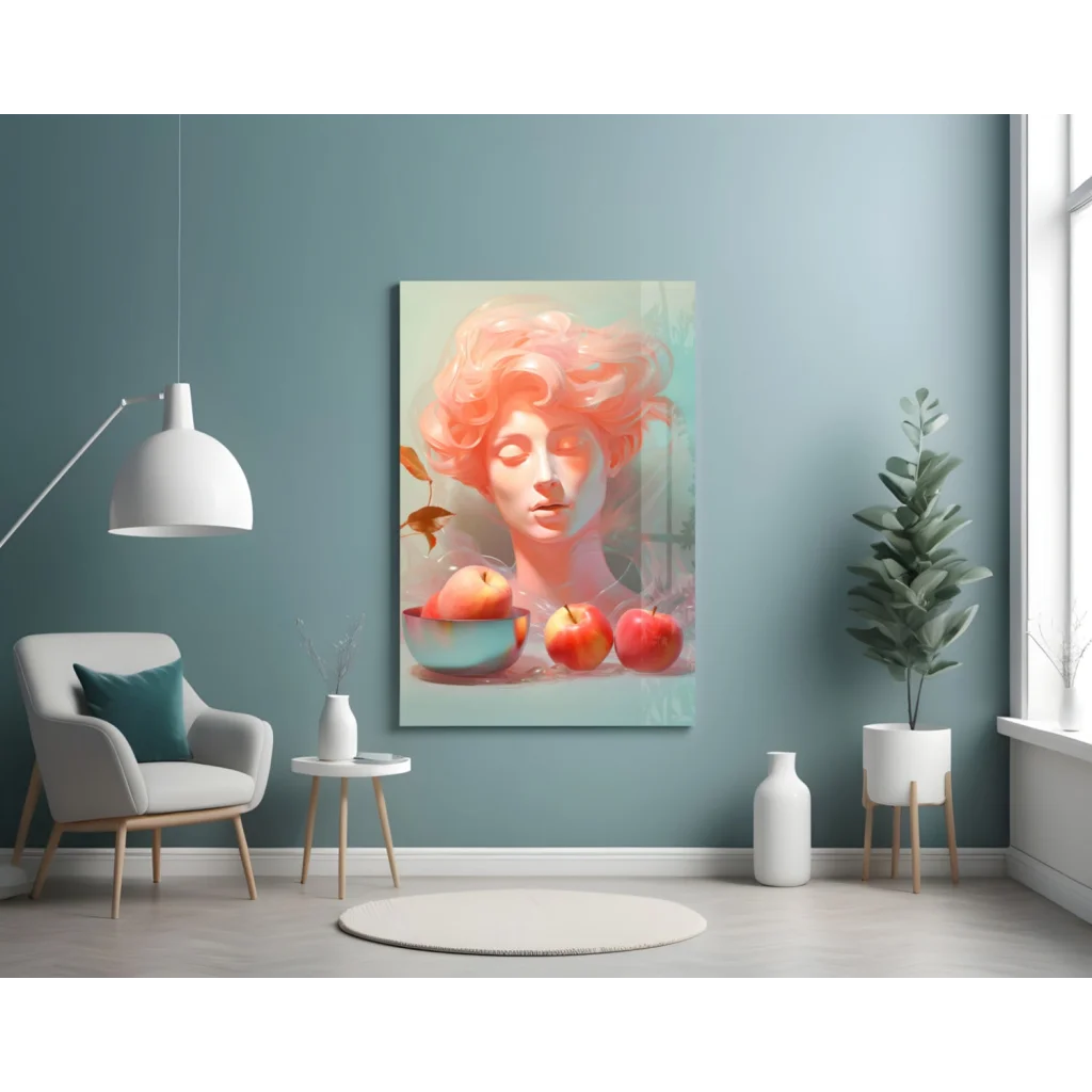 Dreamy Pastel Portrait with Apples Wall Art Canvas Print | Contemporary Home Wall Art | vintageantiquesgifts.com