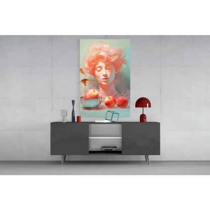 Dreamy pastel portrait wall art canvas with serene woman and apples