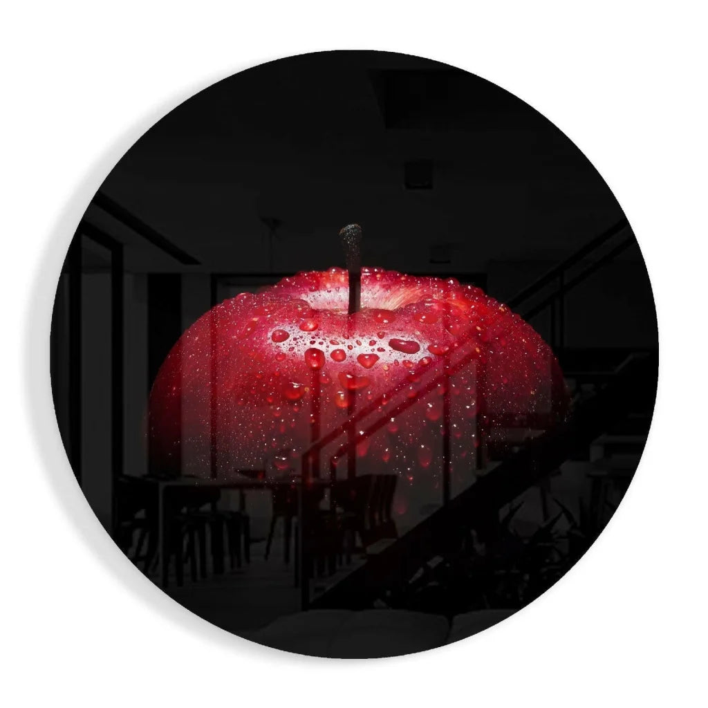 Vibrant Red Apple Tempered Glass Art with Water Droplets | Insigneart USA | vintageantiquesgifts.com