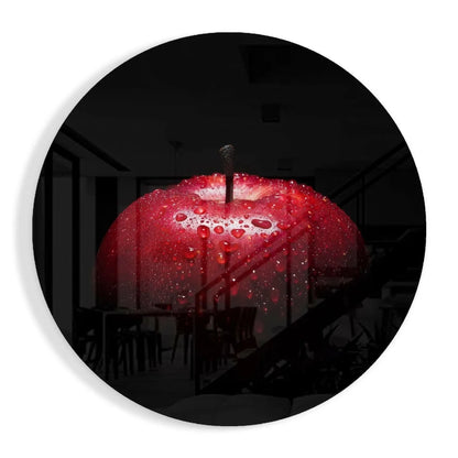 Vibrant Red Apple Tempered Glass Art with Water Droplets | Insigneart USA | vintageantiquesgifts.com