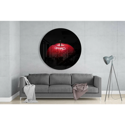 Vibrant Red Apple Tempered Glass Art with Water Droplets | Glass Wall Art Print | vintageantiquesgifts.com
