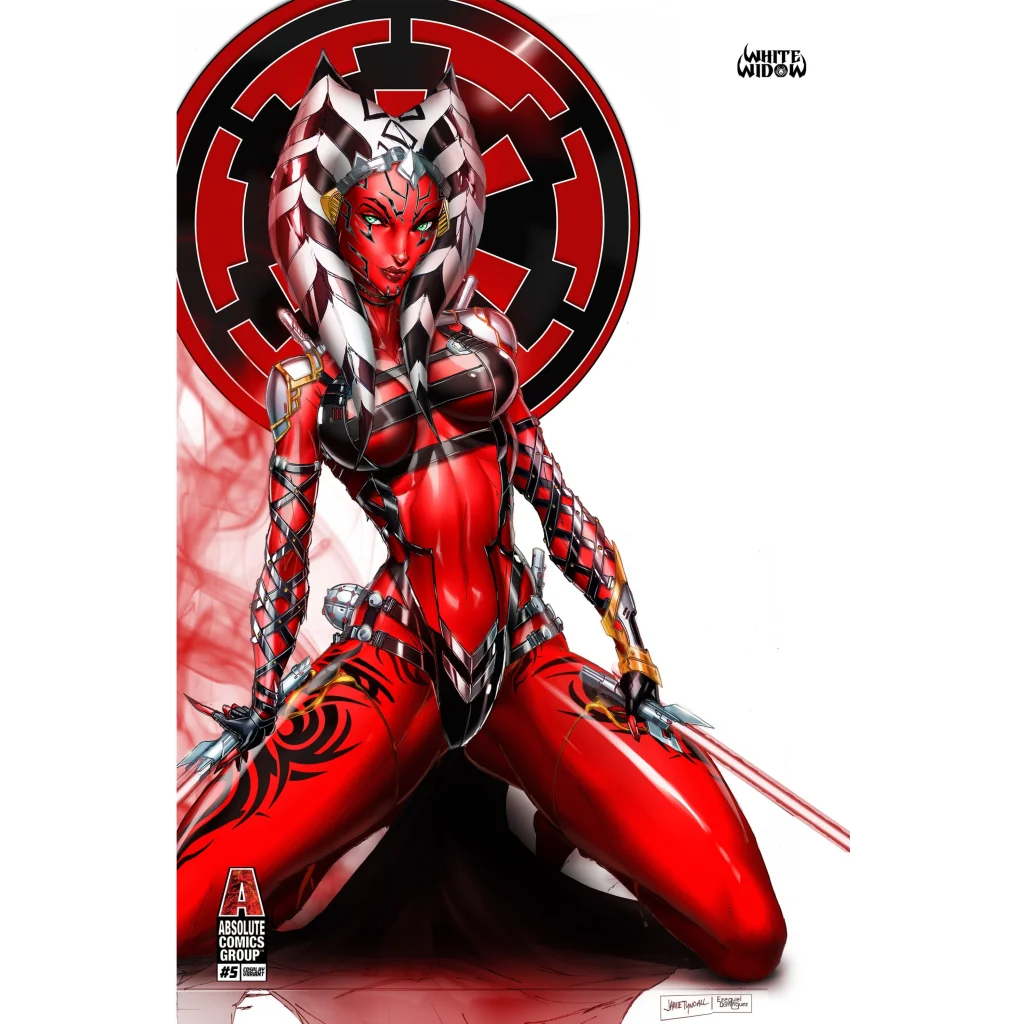 Apprentice sith smirk sketch cover of red black armored figure kneeling dynamically