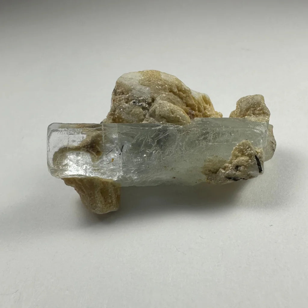 Clear aquamarine crystal with black tourmaline Shigar Valley Pakistan