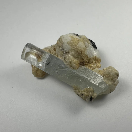 Clear aquamarine crystal with black tourmaline Shigar Valley Pakistan