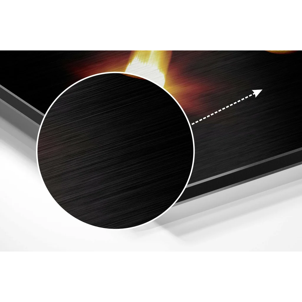 Fiery flame art on black brushed aluminium dibond print
