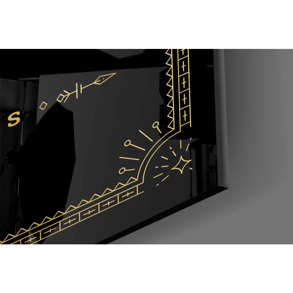 Aquarius zodiac glass wall art in black and gold with starburst pattern