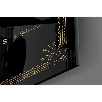 Aquarius zodiac glass wall art in black and gold with starburst pattern