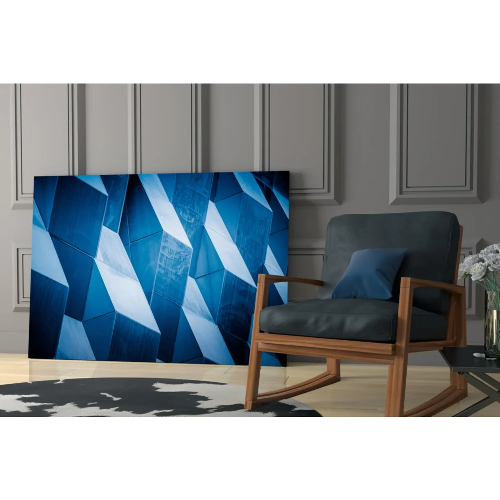 Stunning blue geometric glass wall art for modern spaces