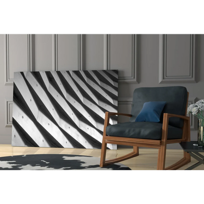Bold black and white diagonal striped canvas wall art with modern geometric design