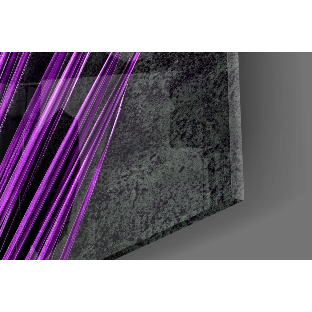 Vibrant purple translucent glass wall art panel on granite