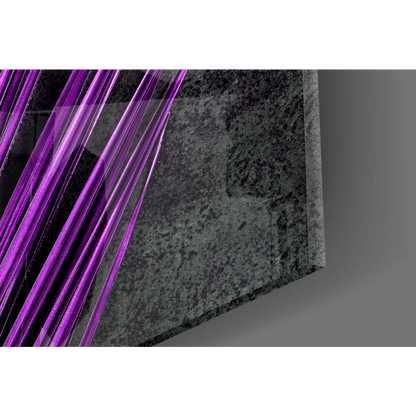 Vibrant purple translucent glass wall art panel on granite