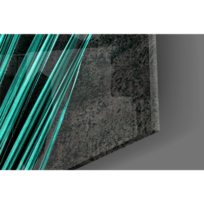 Stunning teal palm leaf glass wall art with modern tinted panels