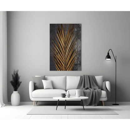 Stunning Gold Palm Leaf Glass Wall Art with Dark Texture | Modern Wall Art Decor | vintageantiquesgifts.com