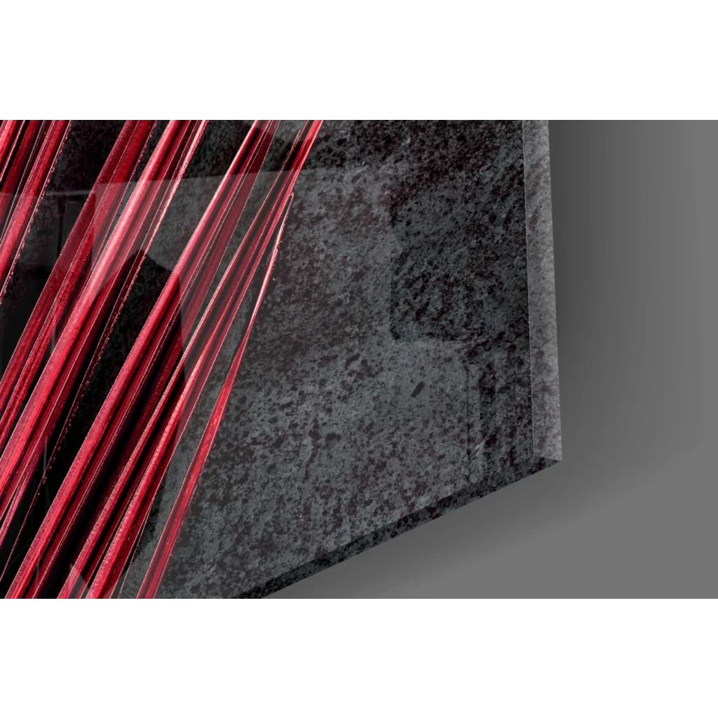 Sleek black granite glass wall art with red metallic rods