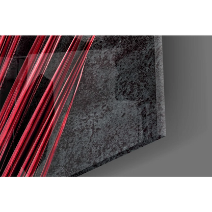 Sleek black granite glass wall art with red metallic rods