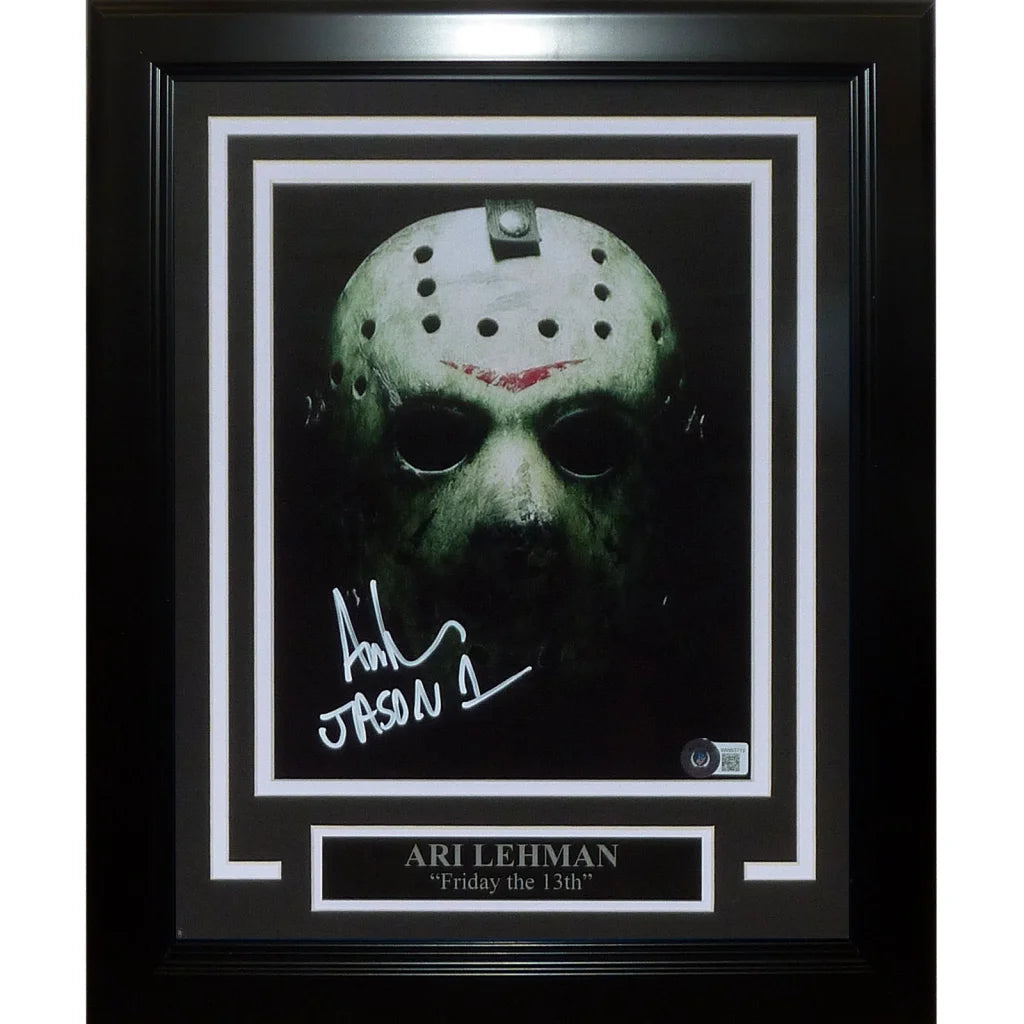 Ari Lehman autographed black Jason Voorhees mask framed art