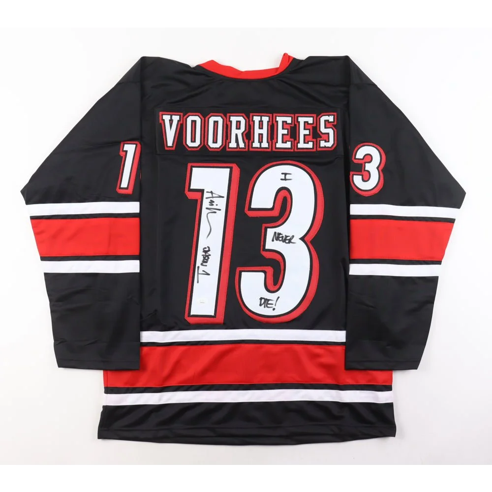 Ari Lehman signed Jason Voorhees horror jersey black red white with VOORHEES 13