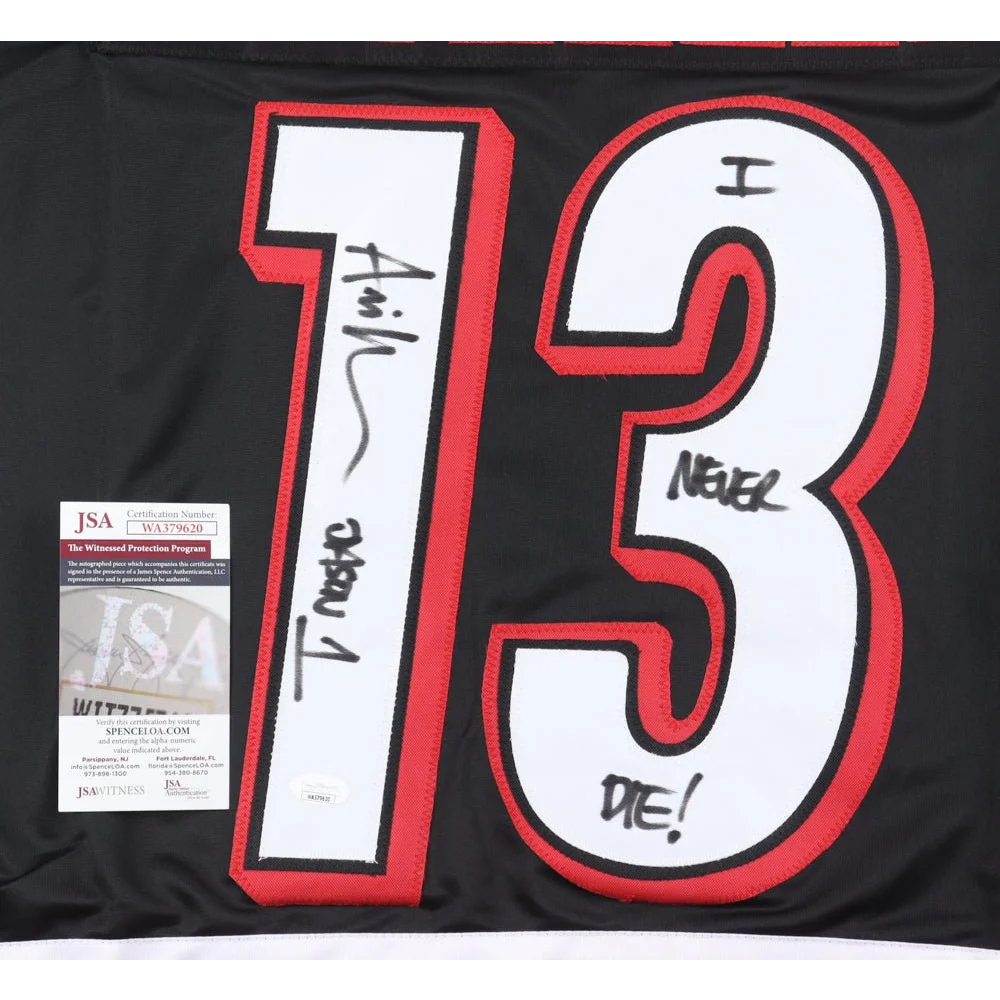 Ari Lehman signed Jason Voorhees horror jersey with black, white, red outline number 13